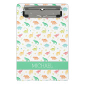 Green Blue Dinosaur Pattern Individuelle Name Mini Klemmbrett (Vorderseite)