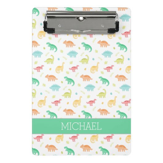 Green Blue Dinosaur Pattern Individuelle Name Mini Klemmbrett (Vorderseite)