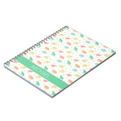 Green Blue Dinosaur Pattern Individuelle Name Notizblock (Linke Seite)
