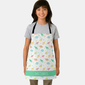 Green Blue Dinosaur Pattern Individuelle Name Schürze (Insitu)