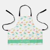 Green Blue Dinosaur Pattern Individuelle Name Schürze (Vorderseite)
