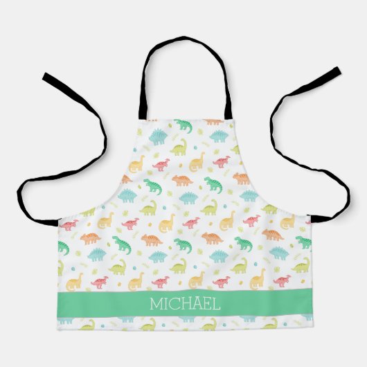 Green Blue Dinosaur Pattern Individuelle Name Schürze (Vorderseite)