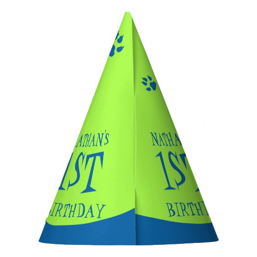 Green Blue Dinosaur Themed Kindergeburtstag Partyhütchen (Rückseite)