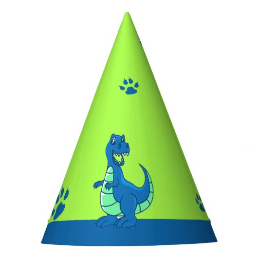 Green Blue Dinosaur Themed Kindergeburtstag Partyhütchen (Vorderseite)