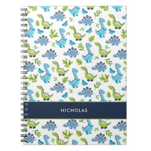 Green BLUE Dinosaurier Muster mit Kid Name Notizblock