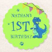 Green Blue Dinosaurier Themed Kindergeburtstag Par Untersetzer (Vorderseite)