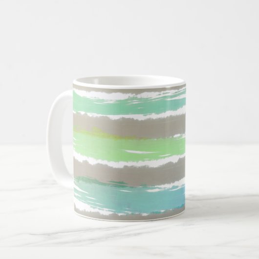 Green Blue Driftwood Grau Wasserfarben Streifen Kaffeetasse (Vorderseite Links)