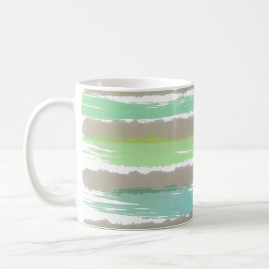 Green Blue Driftwood Grau Wasserfarben Streifen Kaffeetasse (Links)