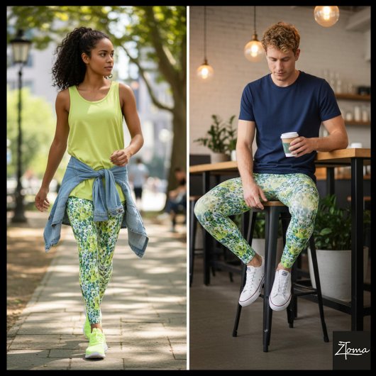 Green Blue Filtered Crowded Dog Face Pattern Leggings