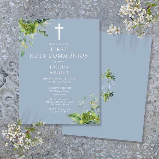 Green Blue First Holy Communion Einladung Postkarte