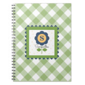 Green Blue Floral Gingham Mit Monogramm Notizblock (Vorderseite)