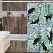 Green Blue French Cat Paris Café Duschvorhang