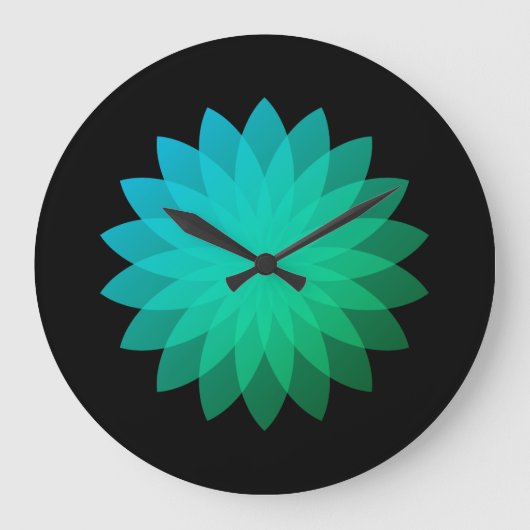 Green Blue Geometcent Translucent Blume auf Schwar Große Wanduhr (Vorderseite)