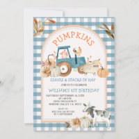 Green Blue Gingham Pumpkins Farm Animal Birthday