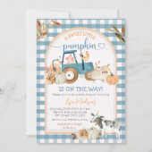 Green Blue Gingham Sweet Pumpkin Fall Baby Dusche Einladung (Vorderseite)