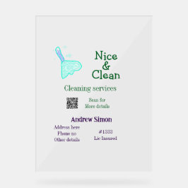 Green blue gitter clean mop add name address q r b acrylschild