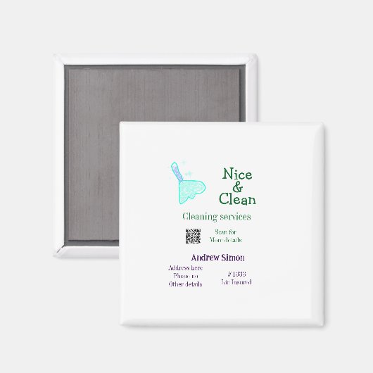 Green blue gitter clean mop add name address q r b magnet (Vorderseite/Rückseite)