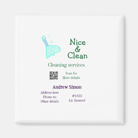 Green blue gitter clean mop add name address q r b magnet (Vorne)