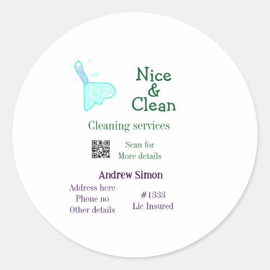 Green blue gitter clean mop add name address q r b runder aufkleber (Vorderseite)