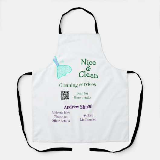 Green blue gitter clean mop add name address q r b schürze (Vorderseite)