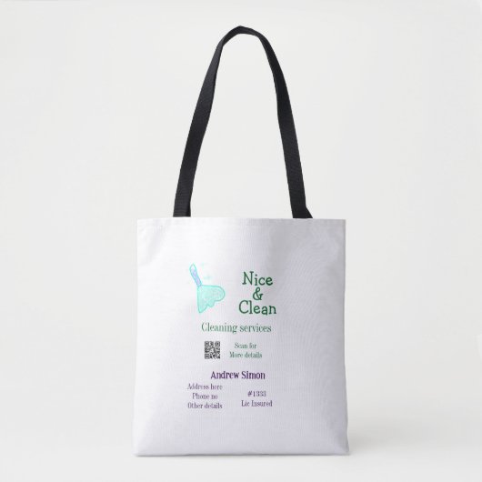 Green blue gitter clean mop add name address q r b tasche (Vorderseite)
