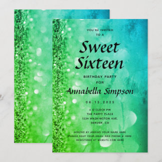 Green Blue Glitzer 16 . Geburtstag 16. Geburtstag Einladung