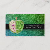 Green Blue Glitzer Apple Stellvertretender Lehrer  Visitenkarte (Vorderseite)