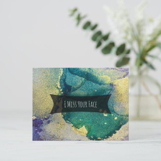 Green Blue & Gold Alkohol Tinte ich vermisse Ihr G Postkarte (Stehend Vorderseite)
