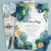 Green Blue Gold Finance Dollar Foto Grad Party Einladung