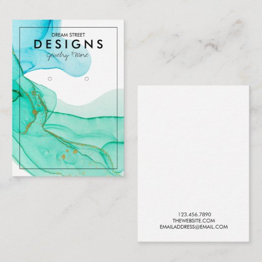 Green Blue Gold trendy Earring Display Card Visitenkarte (Vorne/Hinten)