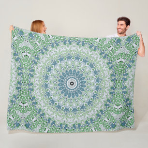 Green Blue Gray Coastal Mandala Kaleidoscope Fleecedecke