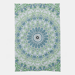Green Blue Gray Coastal Mandala Kaleidoscope Geschirrtuch