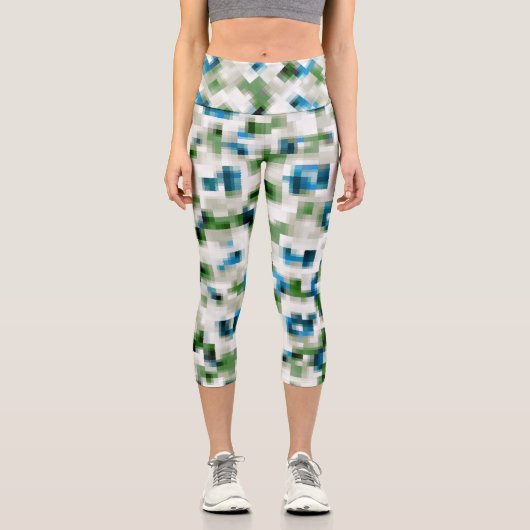 Green Blue Grey White Abstrakt Pattern   Capri Leggings (Vorderseite)