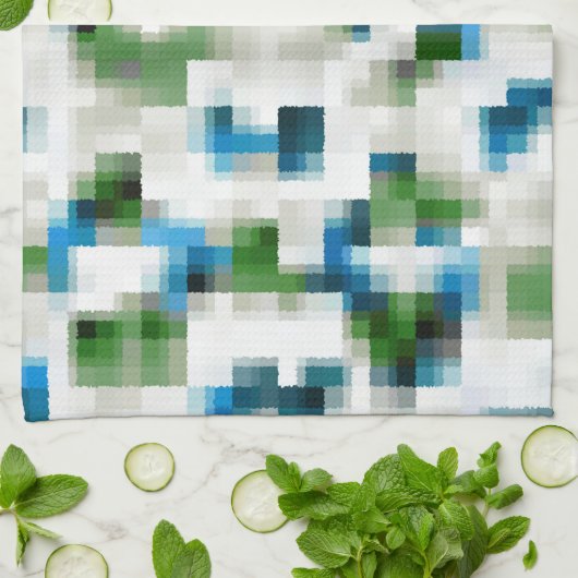 Green Blue Grey White Abstrakt Pattern Geschirrtuch (Gefaltet)
