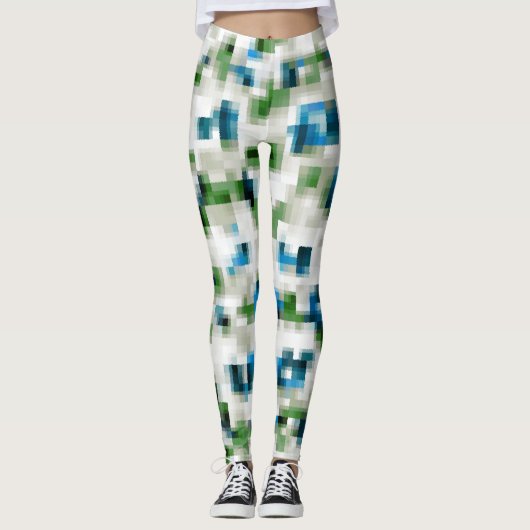 Green Blue Grey White Abstrakt Pattern Leggings (Vorderseite)