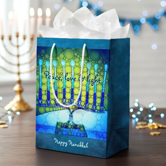 Green Blue Hanukkah Menorah Peace Liebe Light Mittlere Geschenktüte