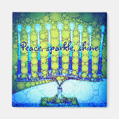 Green Blue Hanukkah Menorah Peace Sparkle Shine Magnet (Vorne)