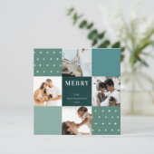 Green Blue Kariert 4 Foto Cross Frohe Weihnachten (Stehend Vorderseite)