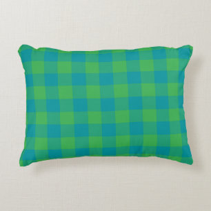 Green Blue Kariert Schachbrett Muster Dekokissen