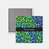 "Green & Blue Leopard Print", 2 Zoll, Square Magne Magnet (Vorderseite/Rückseite)