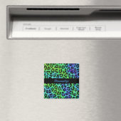 "Green & Blue Leopard Print", 2 Zoll, Square Magne Magnet (In Situ (Geschirrspüler))