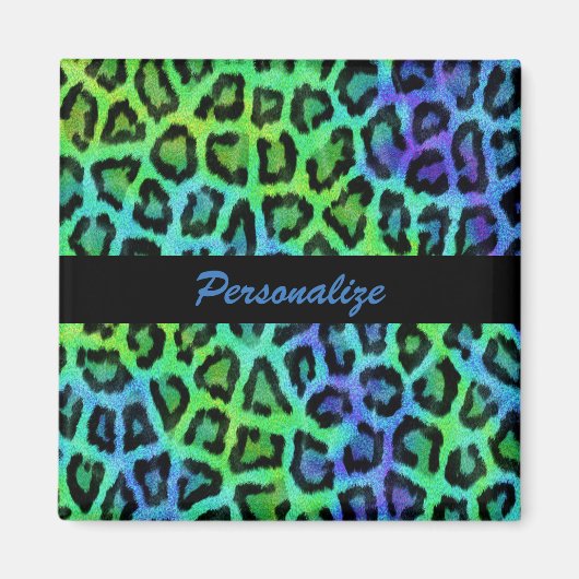 "Green & Blue Leopard Print", 2 Zoll, Square Magne Magnet (Vorne)