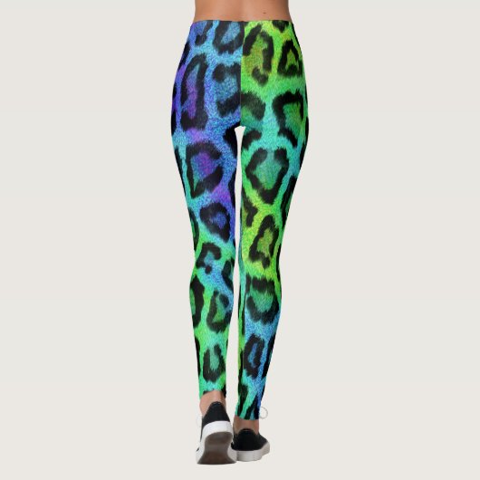 Green Blue Leopard Print Leggings (Rückseite)
