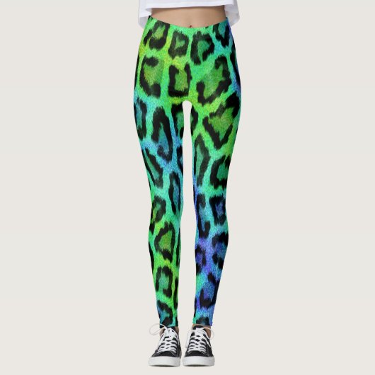 Green Blue Leopard Print Leggings (Vorderseite)
