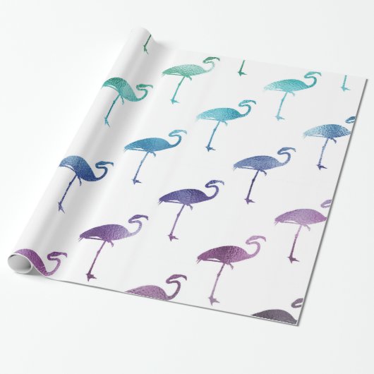 Green Blue Lila Flamingo Watercolor Tropical Geschenkpapier (Ungerollt)