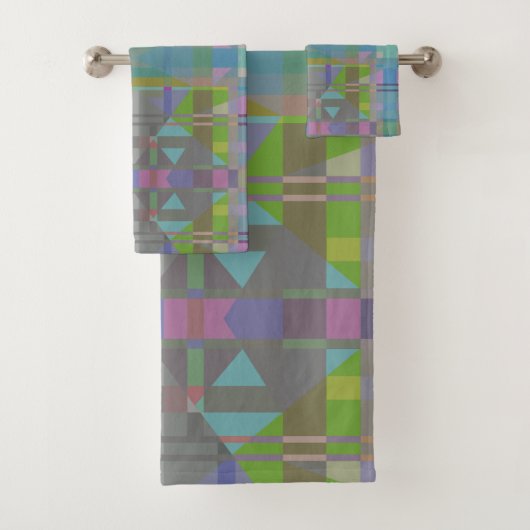 Green Blue Lila Geometric Badhandtuch Set (Insitu)