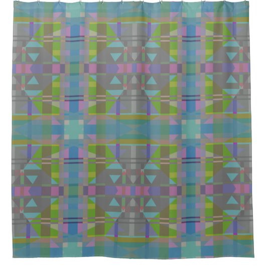 Green Blue Lila Geometric Duschvorhang (Vorderseite)