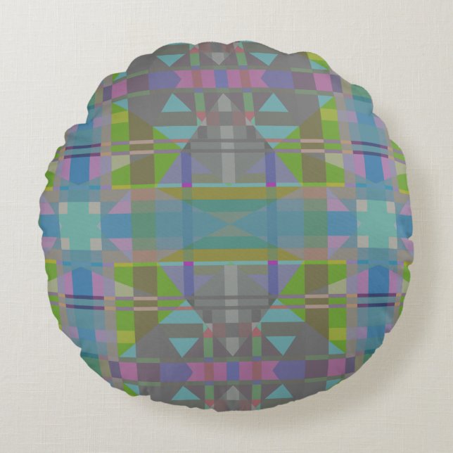 Green Blue Lila Geometric Rundes Kissen (Vorderseite)