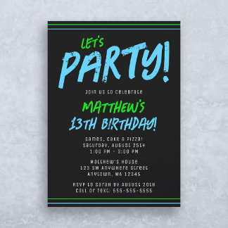 Green Blue Lines Boy Birthday Party Einladung