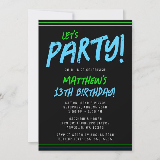 Green Blue Lines Boy Birthday Party Einladung (Vorderseite)